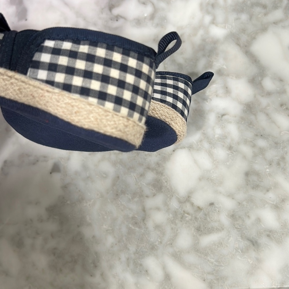 𝅺rising Star Baby Girl Espadrilles Navy Blue Gingham Bow 6-9 months - Picture 4 of 6